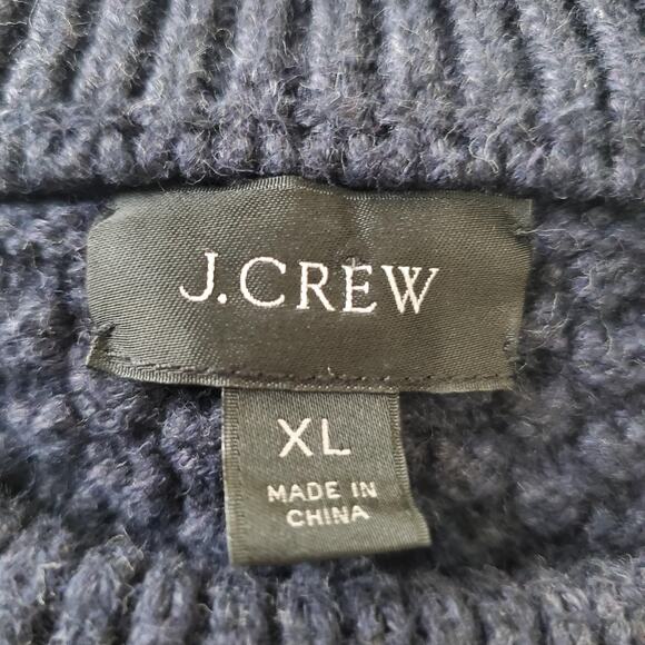 J Crew Sweater Men Extra Large Navy Blue Fisherman Textured Knit Cotton Crewneck - Picture 3 of 9